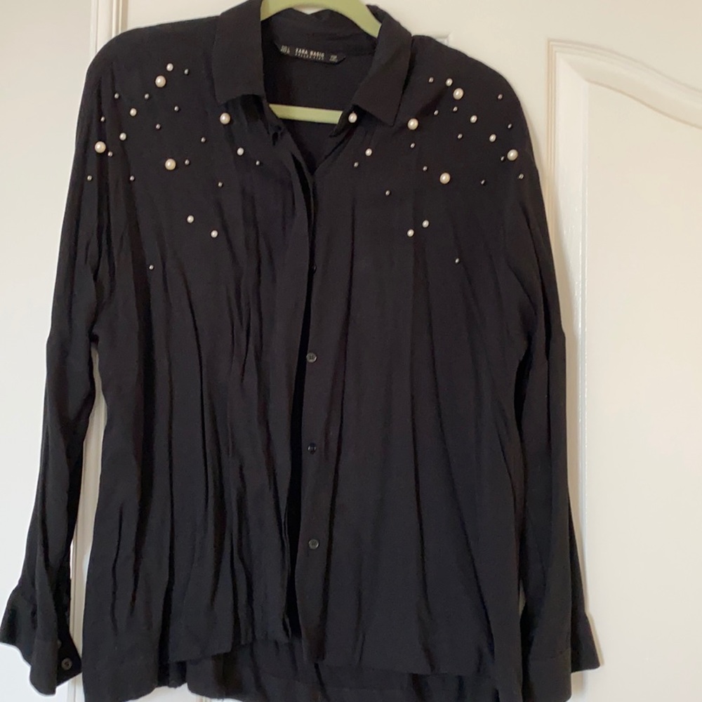 Zara Basic Black Button Up Top - image 1